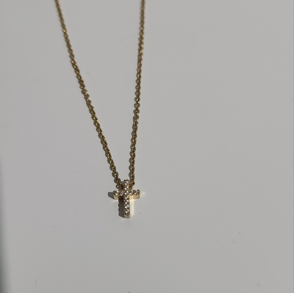 Silver Plated Gold Dipped Micro Pave Cubic Zirconia Cross Pendant Necklace - Picture 3 of 3